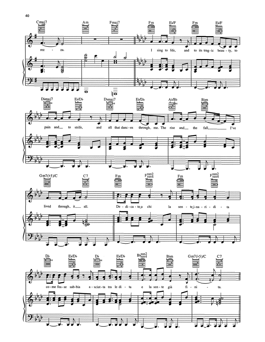 Canto Alla Vita Canto Alla Vita Piano, Vocal, Guitar scores gallery preview page 3