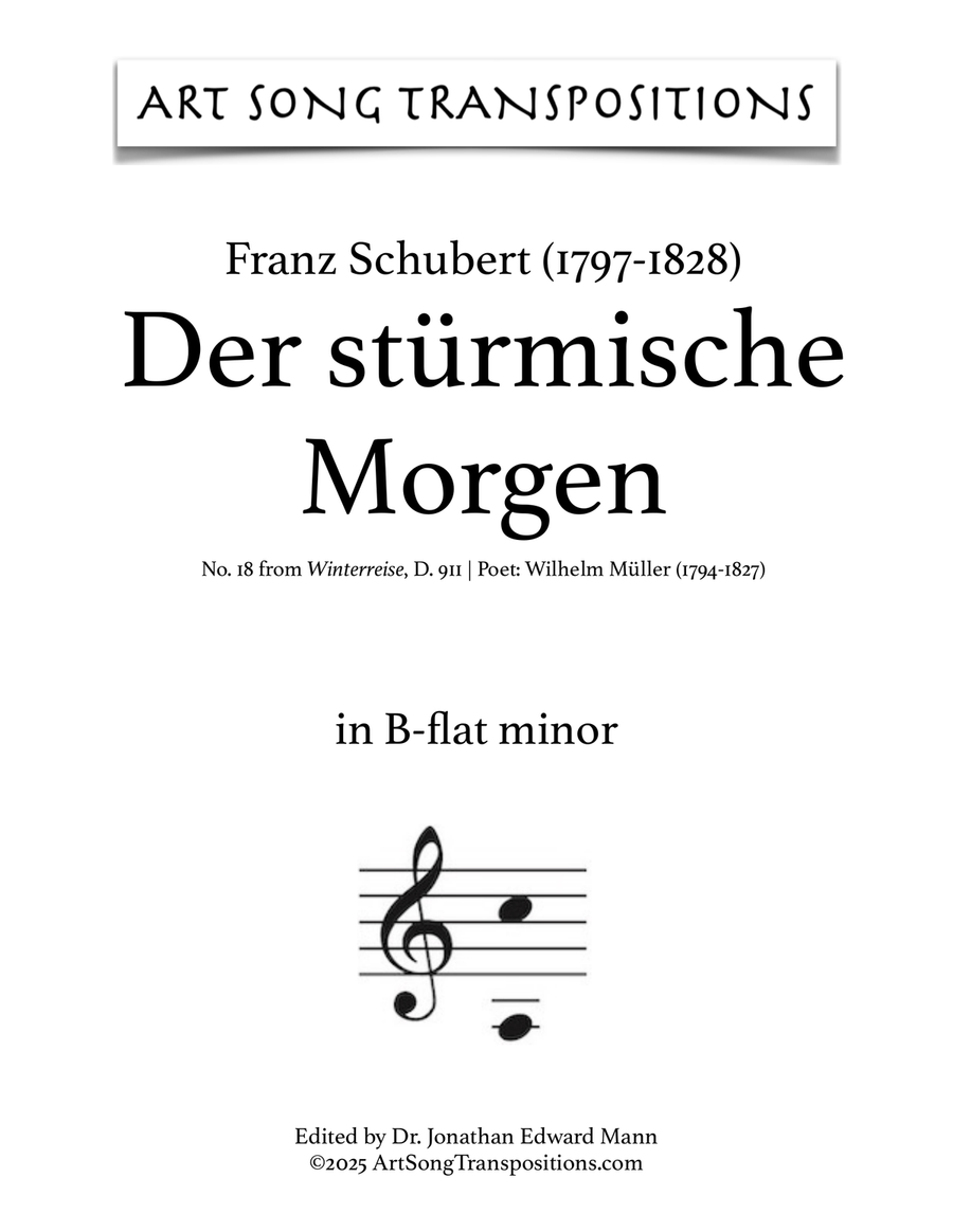 SCHUBERT: Der stürmische Morgen, D. 911 no. 18 (transposed to B-flat minor) Piano, Vocal scores gallery preview page 1