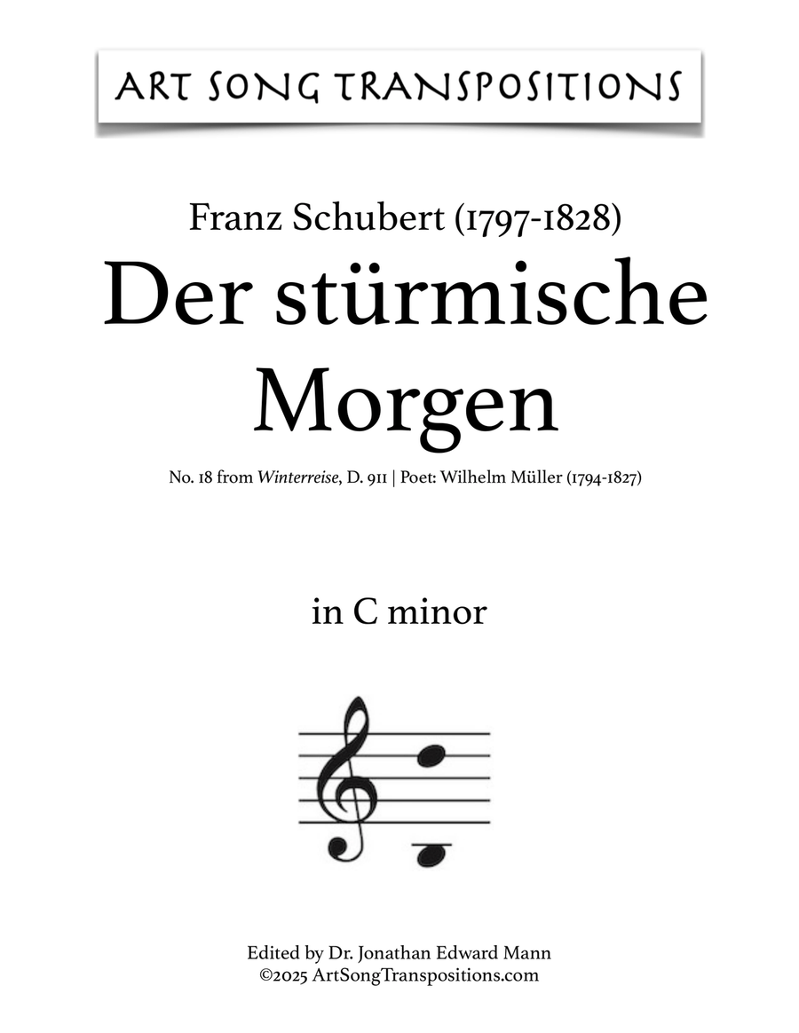 SCHUBERT: Der stürmische Morgen, D. 911 no. 18 (transposed to C minor) Piano, Vocal scores gallery preview page 1