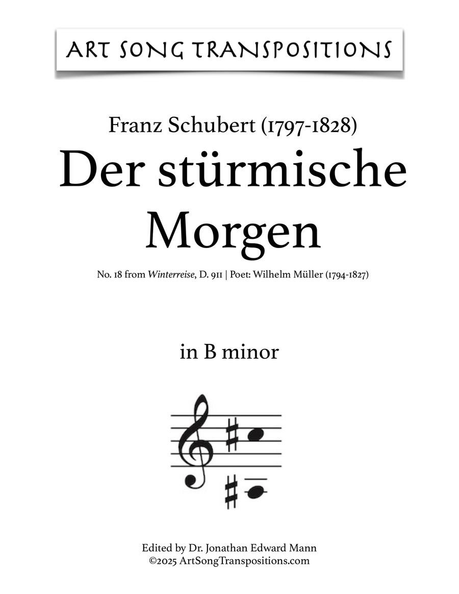 SCHUBERT: Der stürmische Morgen, D. 911 no. 18 (transposed to B minor) Piano, Vocal scores gallery preview page 1