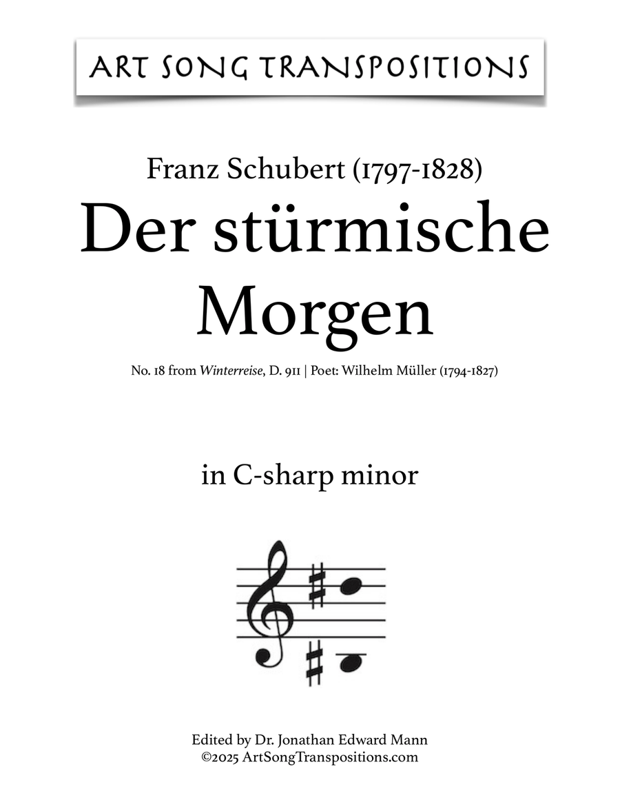 SCHUBERT: Der stürmische Morgen, D. 911 no. 18 (transposed to C-sharp minor) Piano, Vocal scores gallery preview page 1