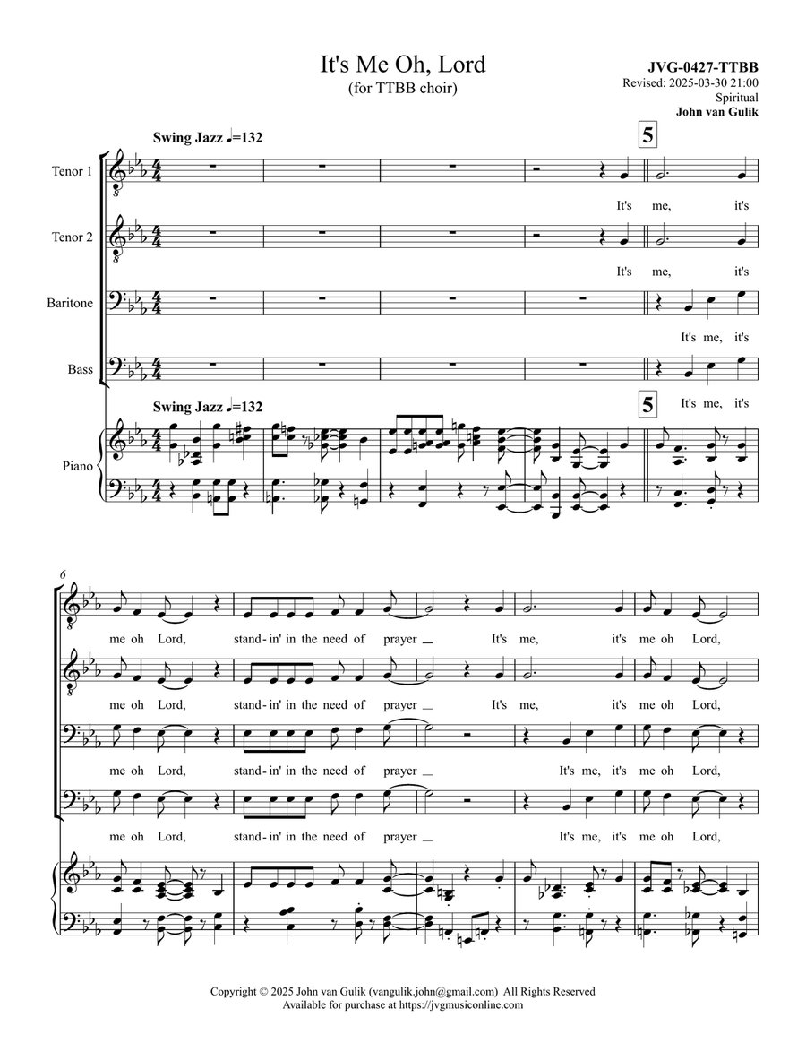 It's Me Oh Lord - TTBB Choir TTBB scores gallery preview page 2