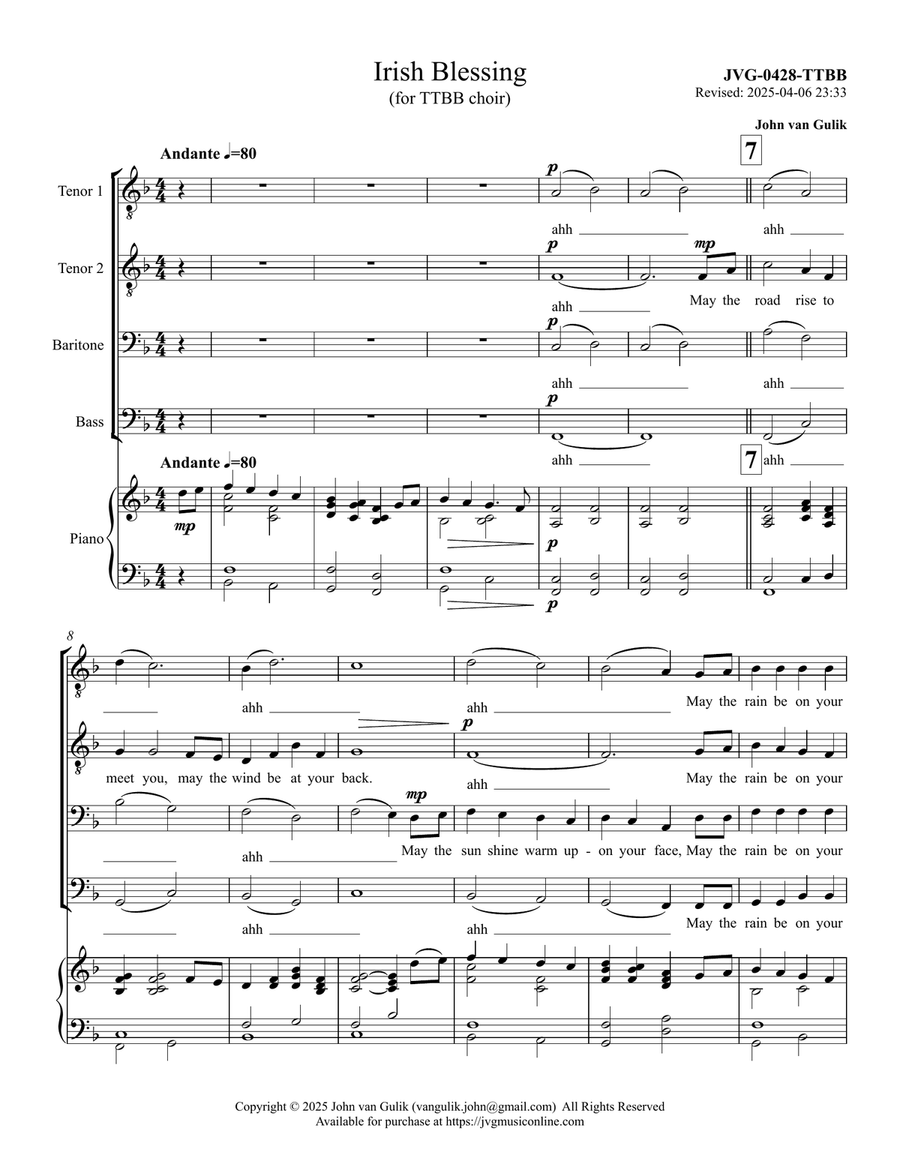 Irish Blessing - TTBB Choir TTBB scores gallery preview page 2