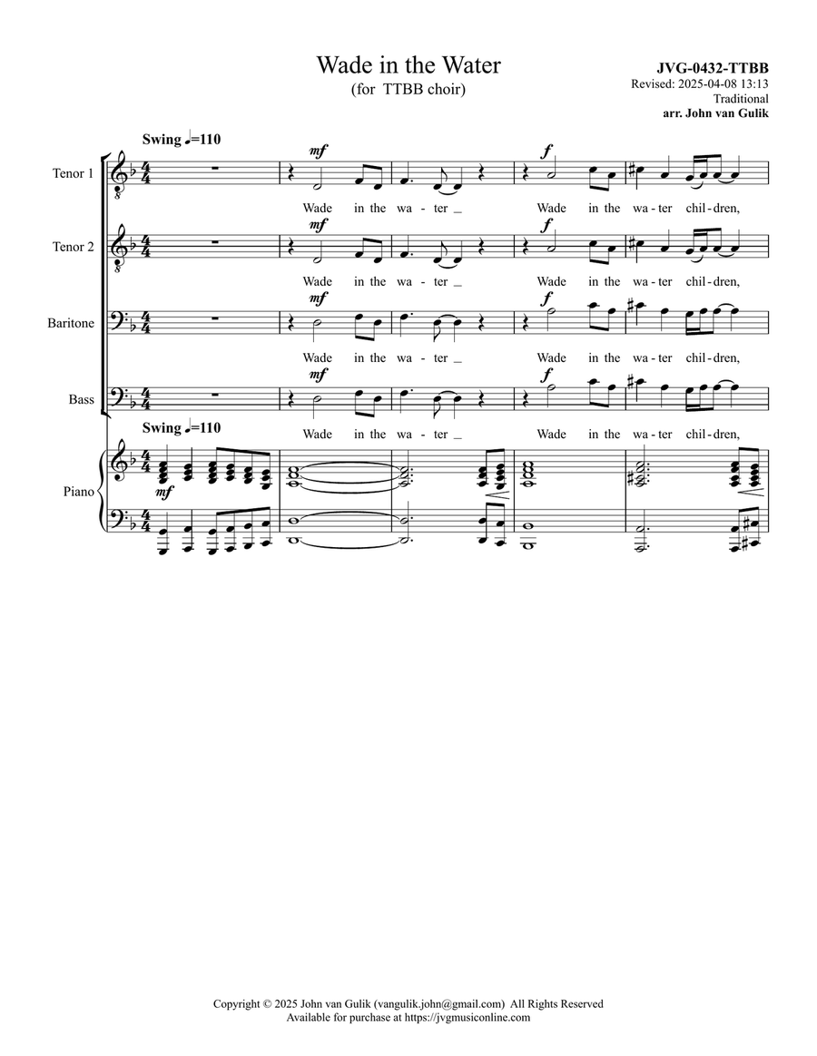 Wade in the Water - TTBB Choir TTBB scores gallery preview page 2