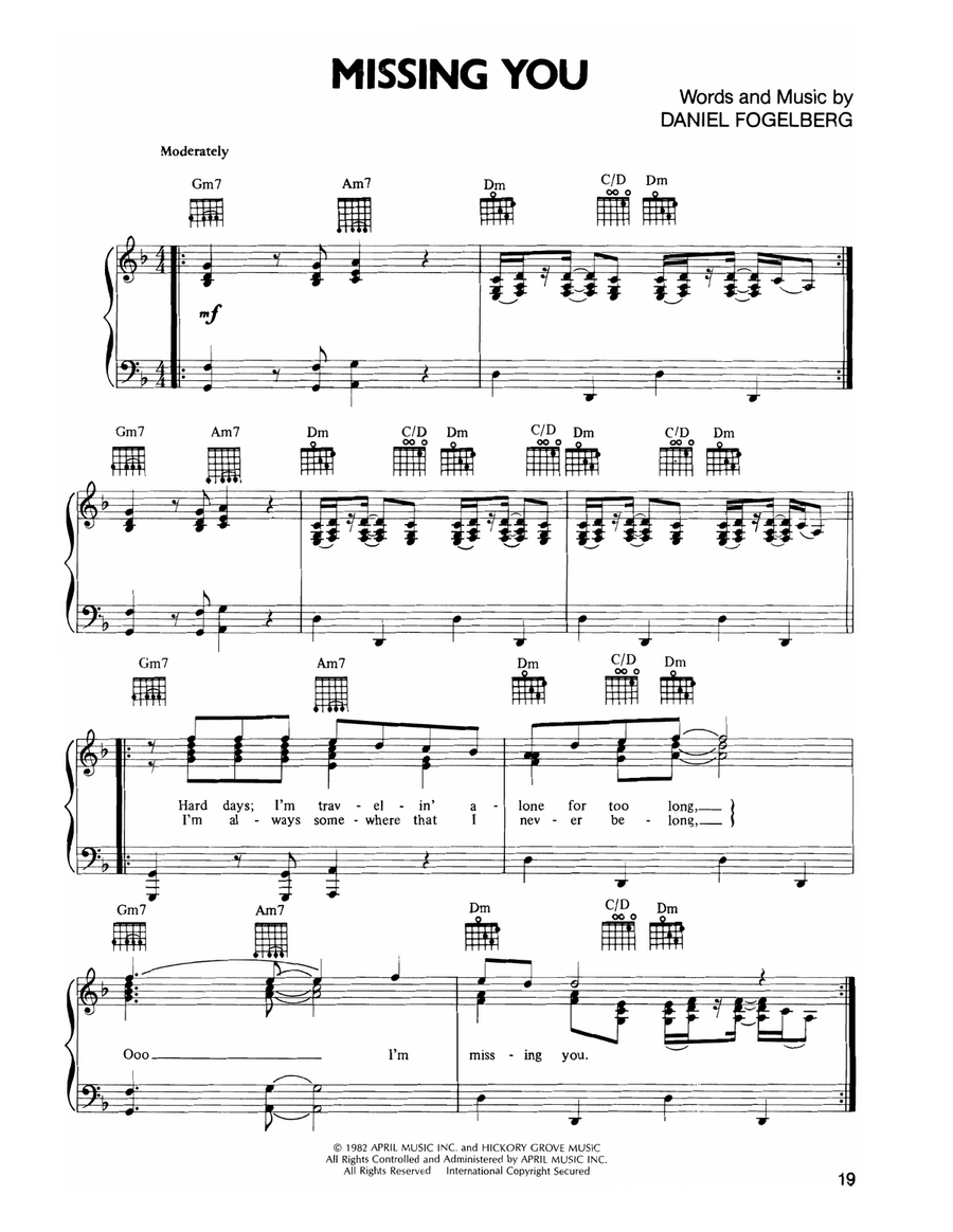Missing You (Fogelberg) Missing You (Fogelberg) Piano, Vocal, Guitar scores gallery preview page 1