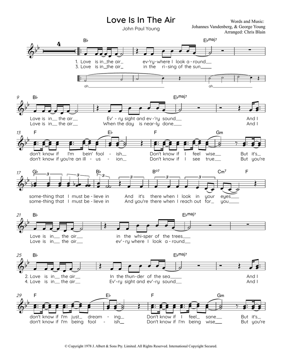 Love Is In The Air Love Is In The Air Easy Piano scores gallery preview page 1