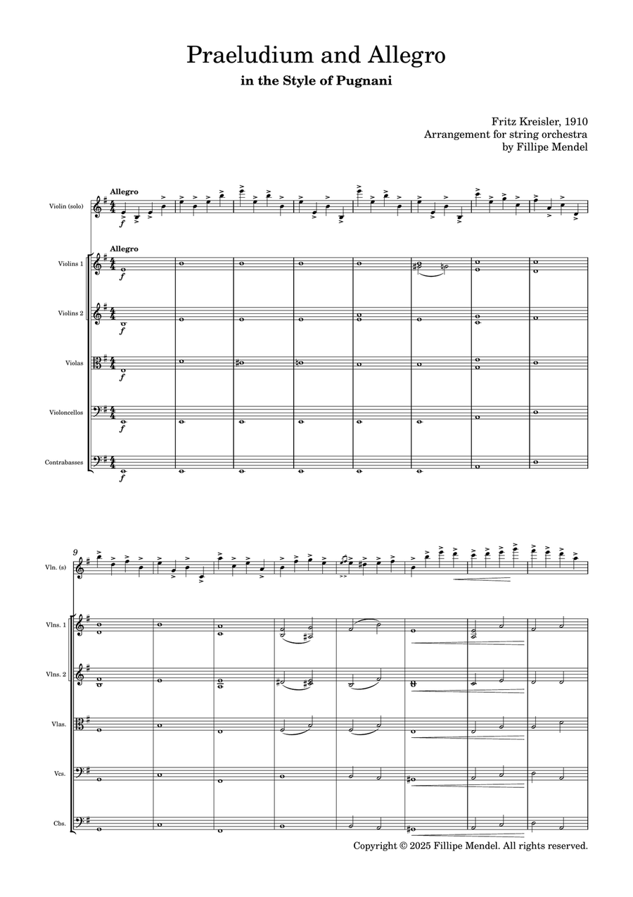 Kreisler - Praeludium and Allegro for Violin and String Orchestra String Orchestra scores gallery preview page 2
