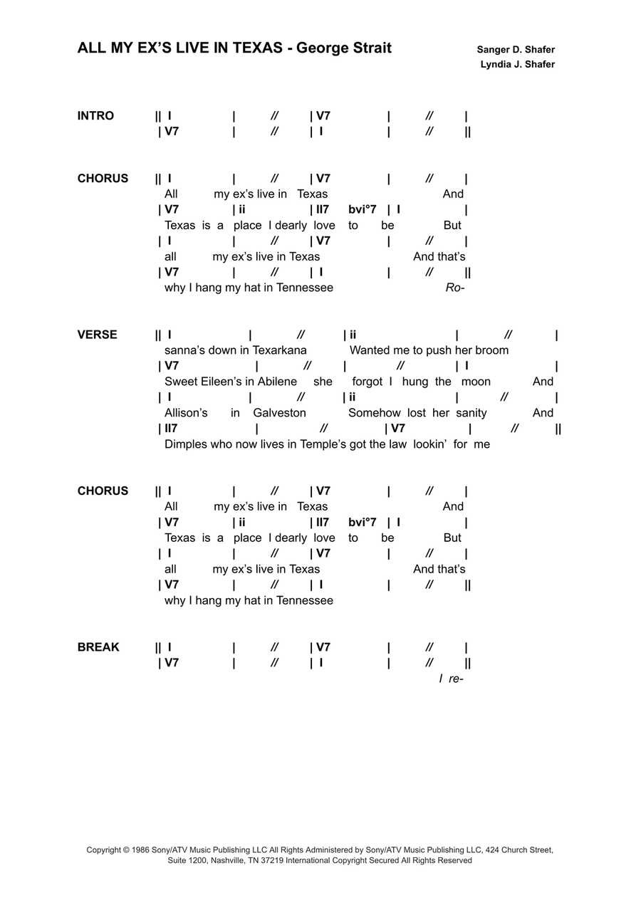 All My Ex's Live In Texas Piano scores gallery preview page 1