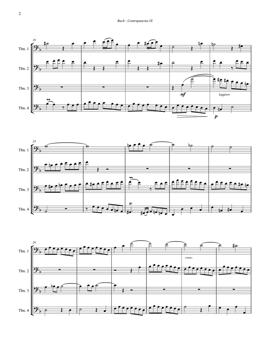 Contrapunctus IX for Trombone Quartet from The Art of Fugue Brass Quartet scores gallery preview page 2