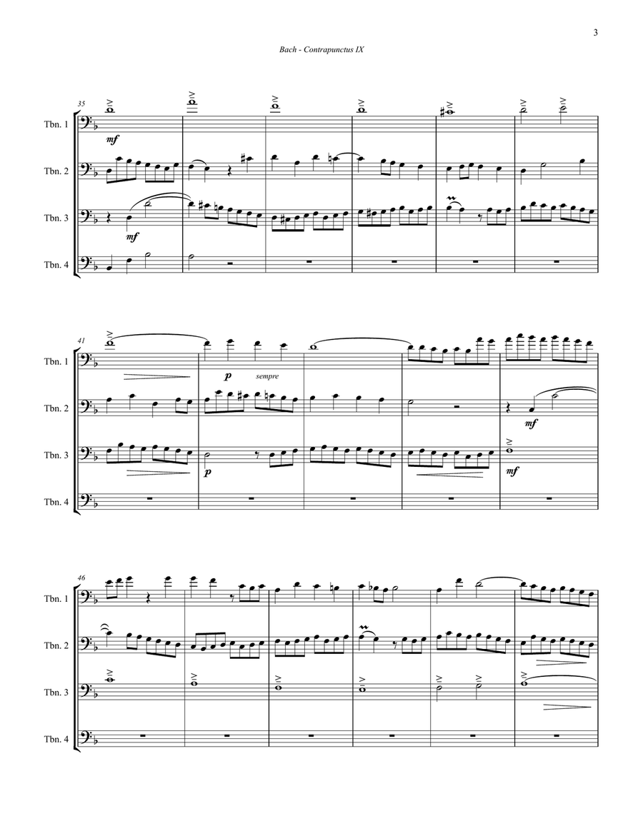 Contrapunctus IX for Trombone Quartet from The Art of Fugue Brass Quartet scores gallery preview page 3