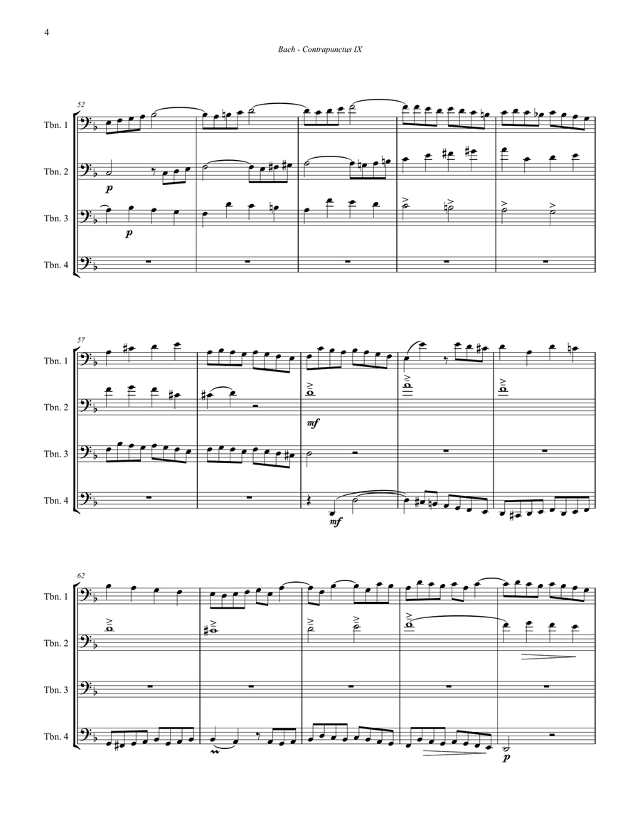 Contrapunctus IX for Trombone Quartet from The Art of Fugue Brass Quartet scores gallery preview page 4