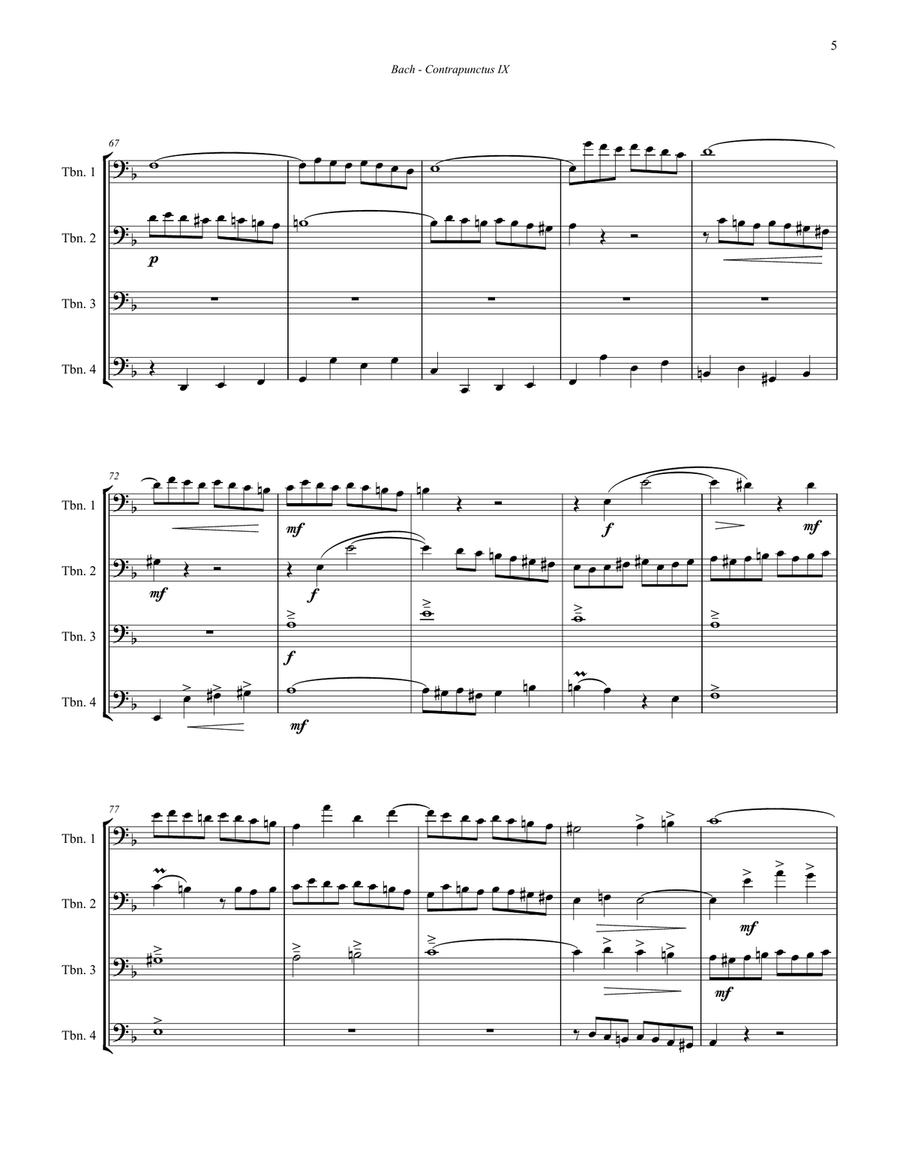 Contrapunctus IX for Trombone Quartet from The Art of Fugue Brass Quartet scores gallery preview page 5