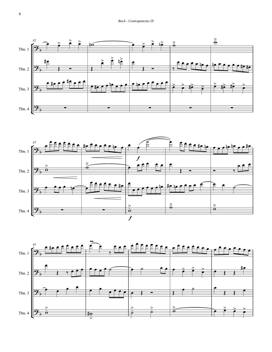 Contrapunctus IX for Trombone Quartet from The Art of Fugue Brass Quartet scores gallery preview page 6