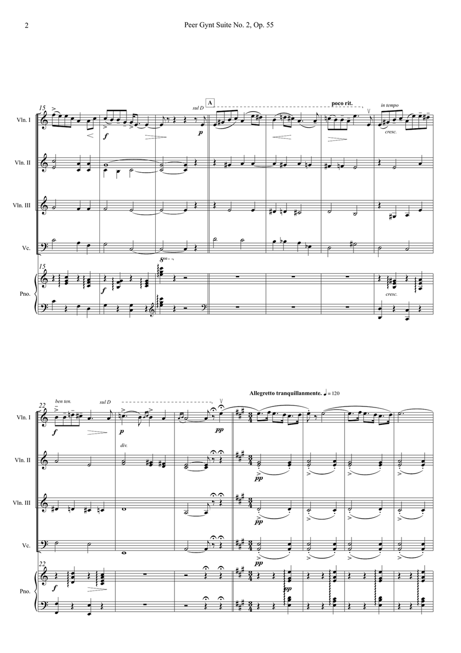 Solveig’s Song – Arrangement for Piano Quintet Piano Quintet scores gallery preview page 2