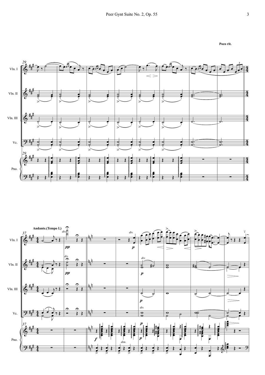 Solveig’s Song – Arrangement for Piano Quintet Piano Quintet scores gallery preview page 3