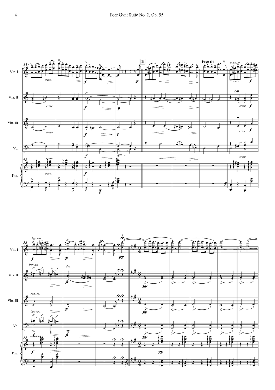 Solveig’s Song – Arrangement for Piano Quintet Piano Quintet scores gallery preview page 4