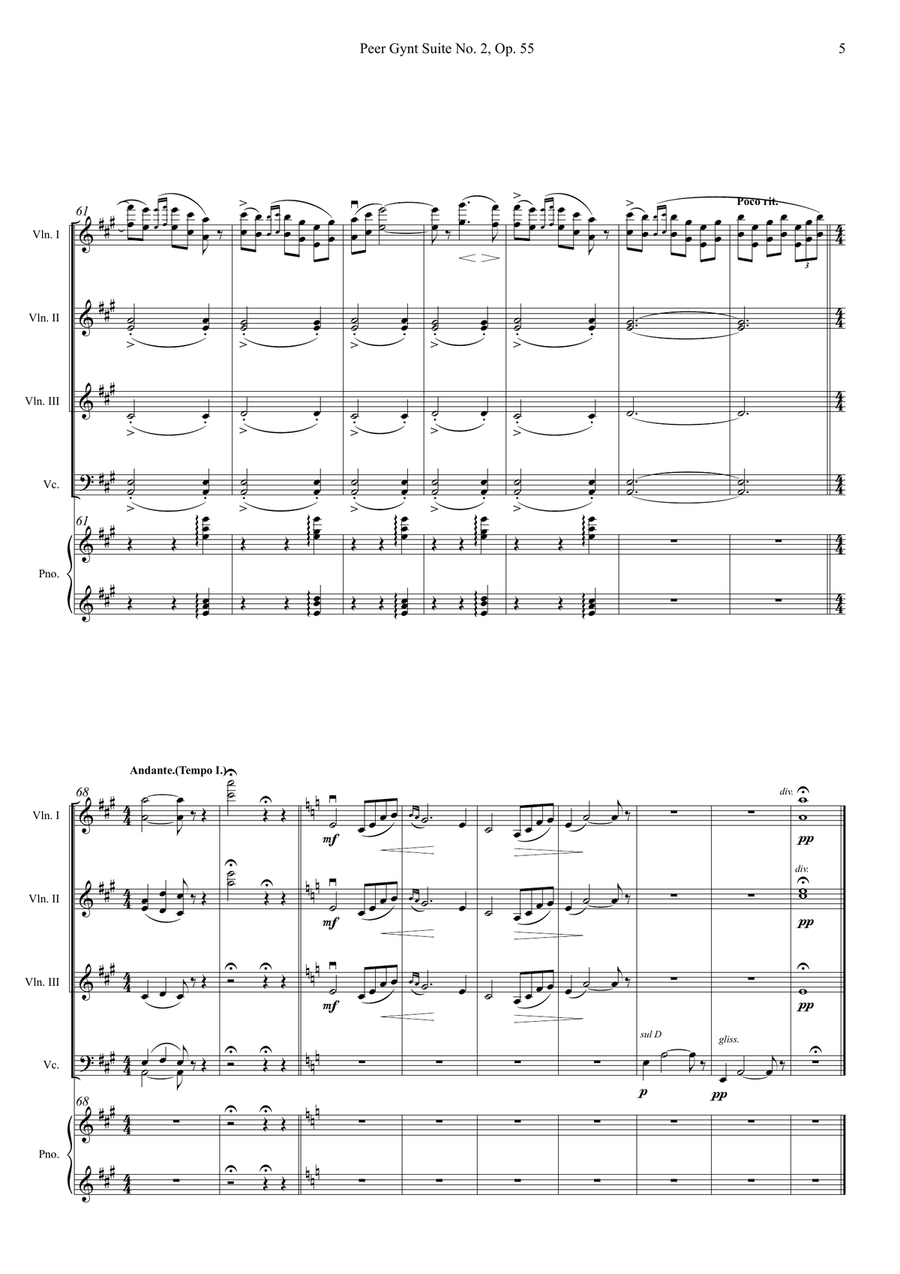 Solveig’s Song – Arrangement for Piano Quintet Piano Quintet scores gallery preview page 5