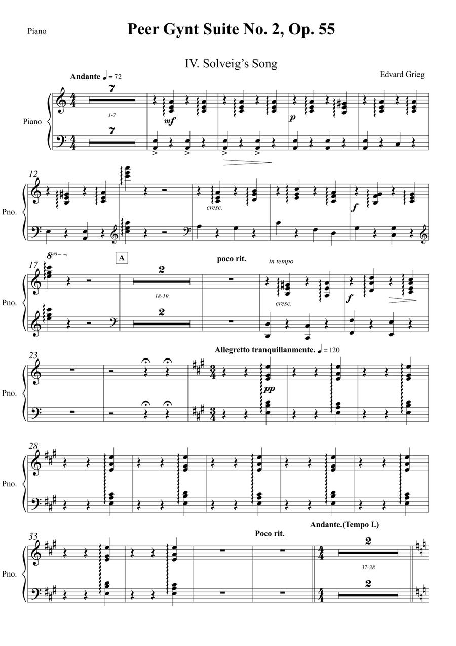 Solveig’s Song – Arrangement for Piano Quintet Piano Quintet scores gallery preview page 6