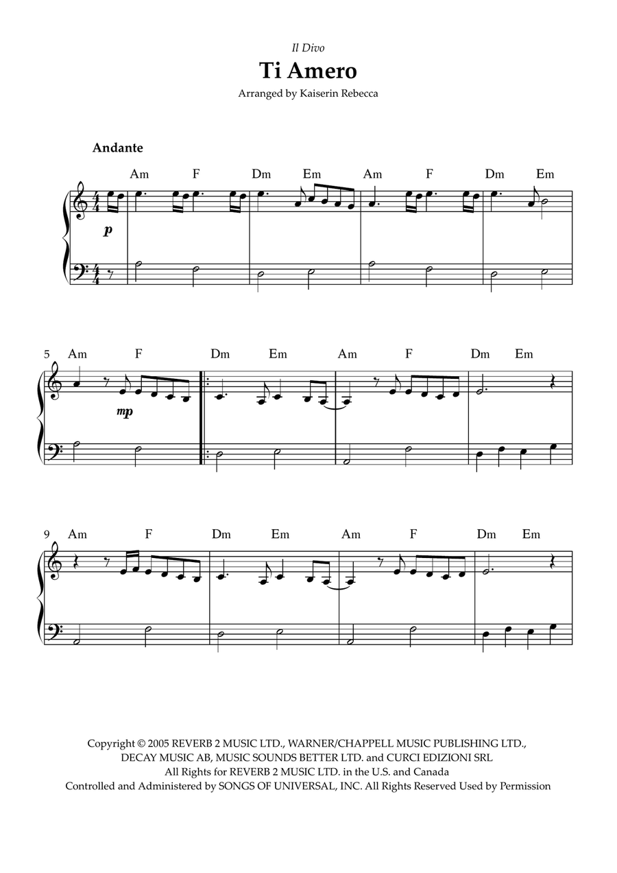 Ti Amero Ti Amero Piano Method scores gallery preview page 1