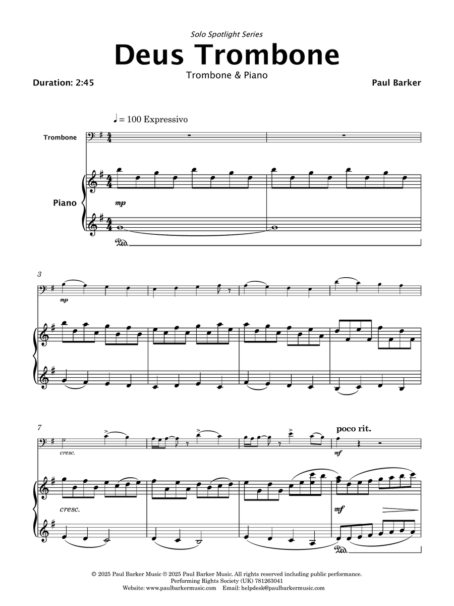 Deus Trombone (Trombone and Piano) Piano scores gallery preview page 2