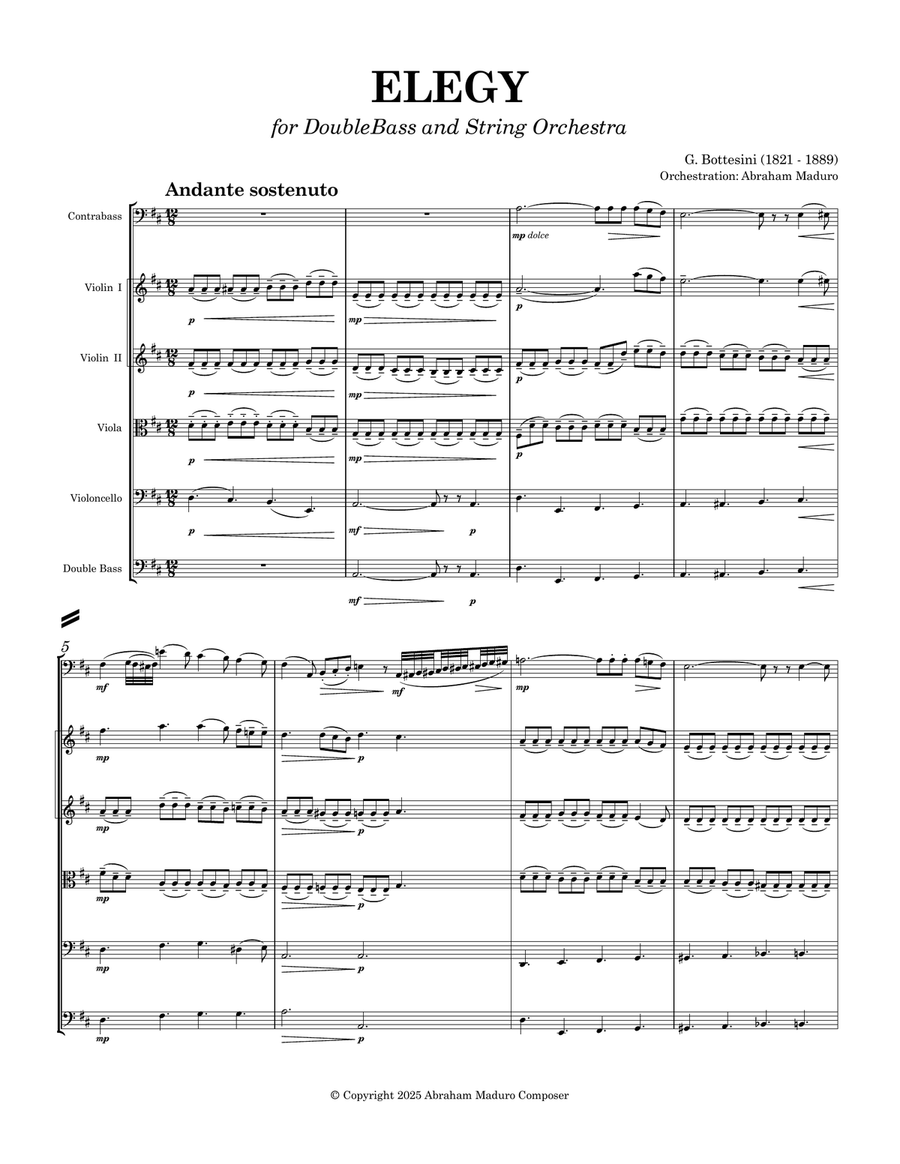 Elegy (Bottesini) – Orchestration for String Orchestra and Double Bass Solo Chamber Music scores gallery preview page 2
