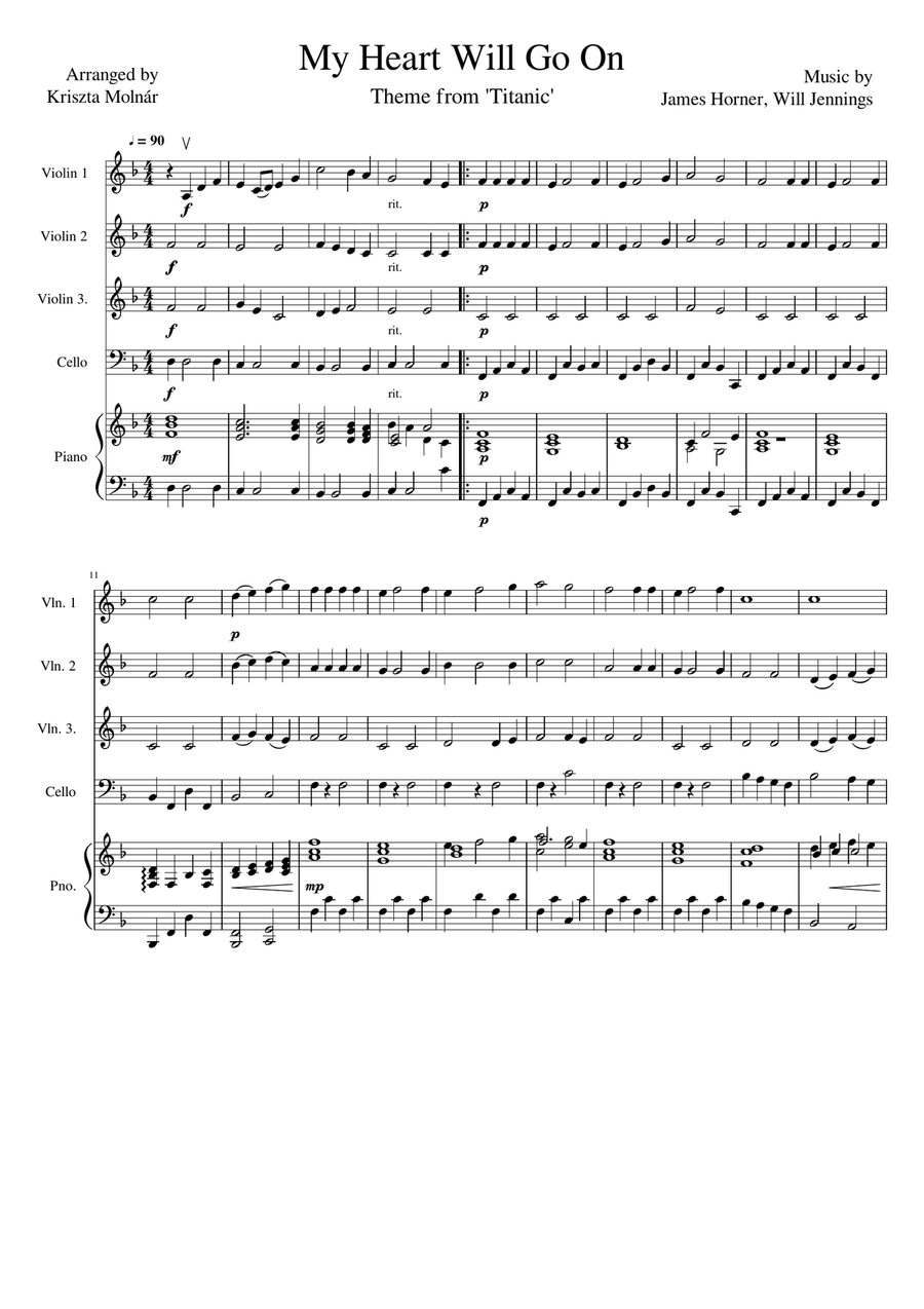 My Heart Will Go On (Love Theme From 'titanic') Piano Trio scores gallery preview page 1