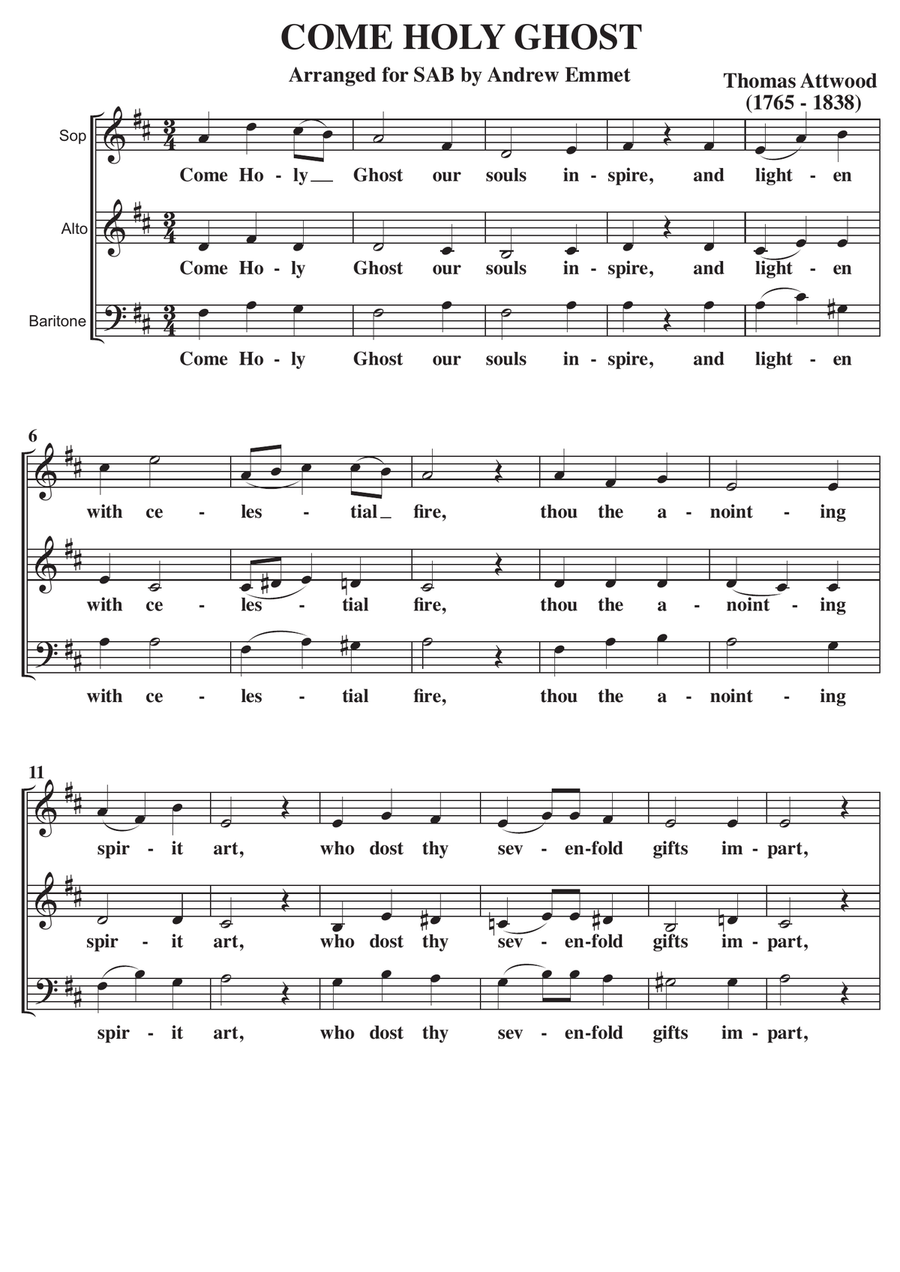 Come Holy Ghost (Attwood) A Cappella SAB 3-Part scores gallery preview page 1