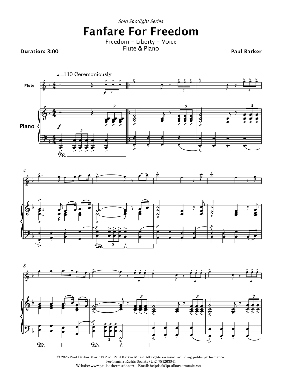 Fanfare For Freedom (Flute and Piano) Flute scores gallery preview page 2
