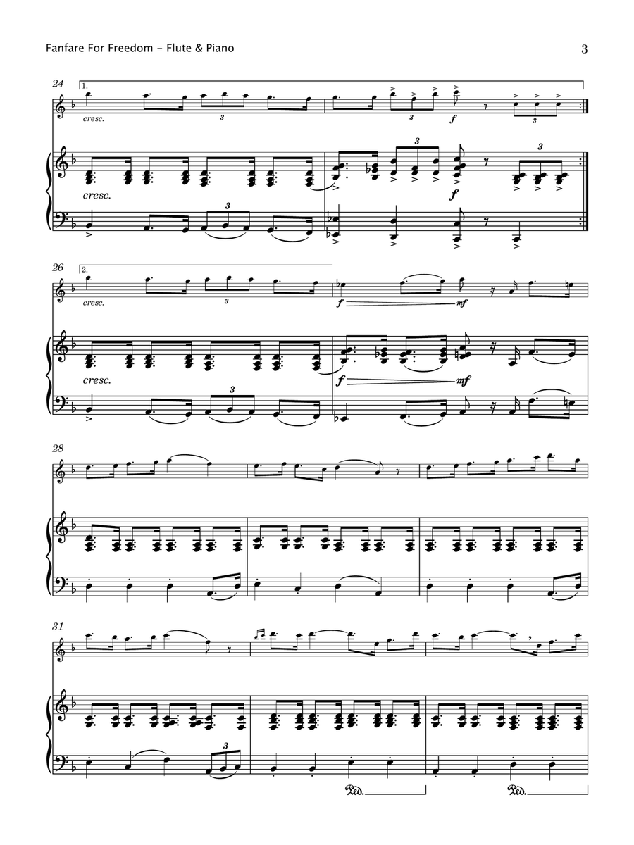 Fanfare For Freedom (Flute and Piano) Flute scores gallery preview page 4