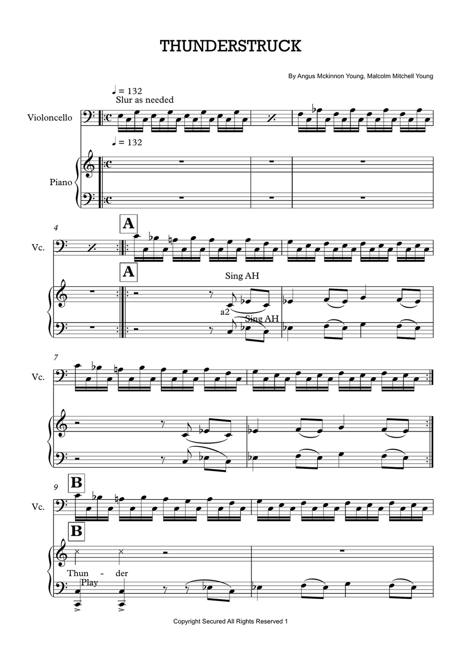 Thunderstruck Thunderstruck Piano scores gallery preview page 1