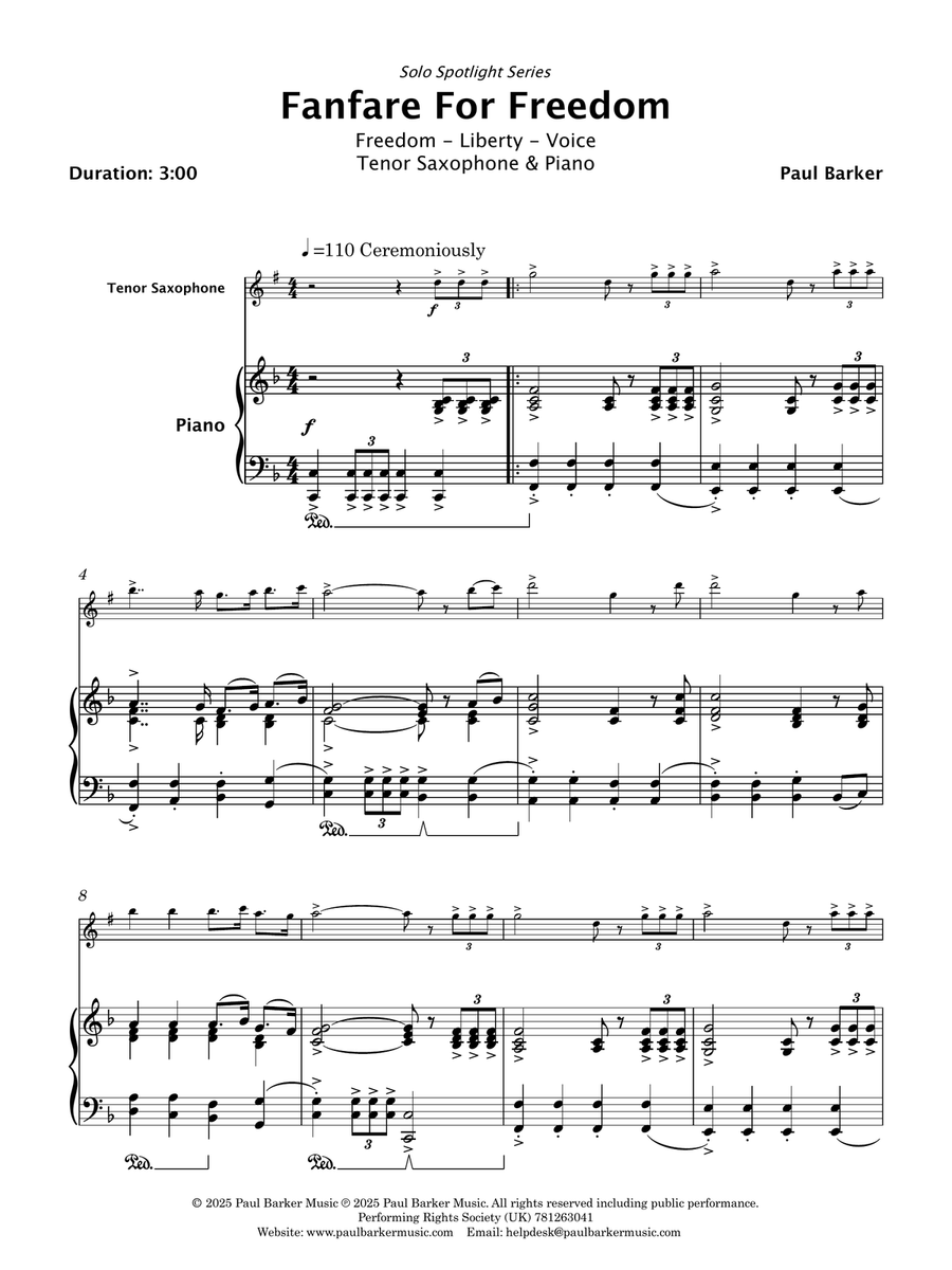 Fanfare For Freedom (Tenor Saxophone and Piano) Tenor Saxophone scores gallery preview page 2