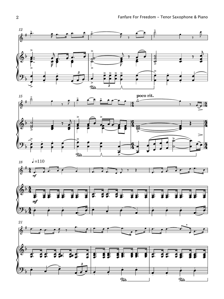 Fanfare For Freedom (Tenor Saxophone and Piano) Tenor Saxophone scores gallery preview page 3