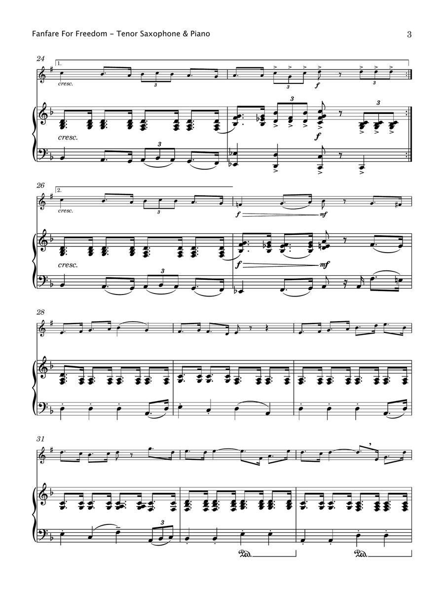 Fanfare For Freedom (Tenor Saxophone and Piano) Tenor Saxophone scores gallery preview page 4