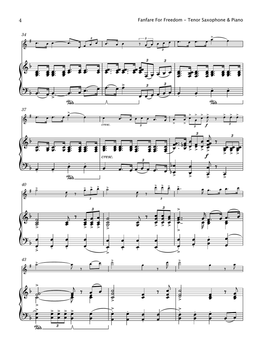 Fanfare For Freedom (Tenor Saxophone and Piano) Tenor Saxophone scores gallery preview page 5