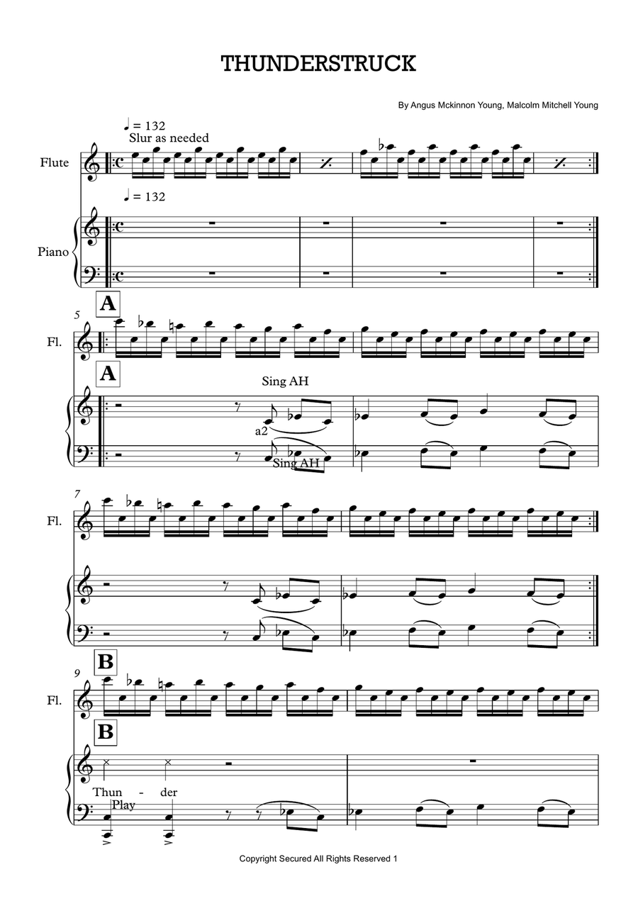 Thunderstruck Thunderstruck Flute Solo scores gallery preview page 1