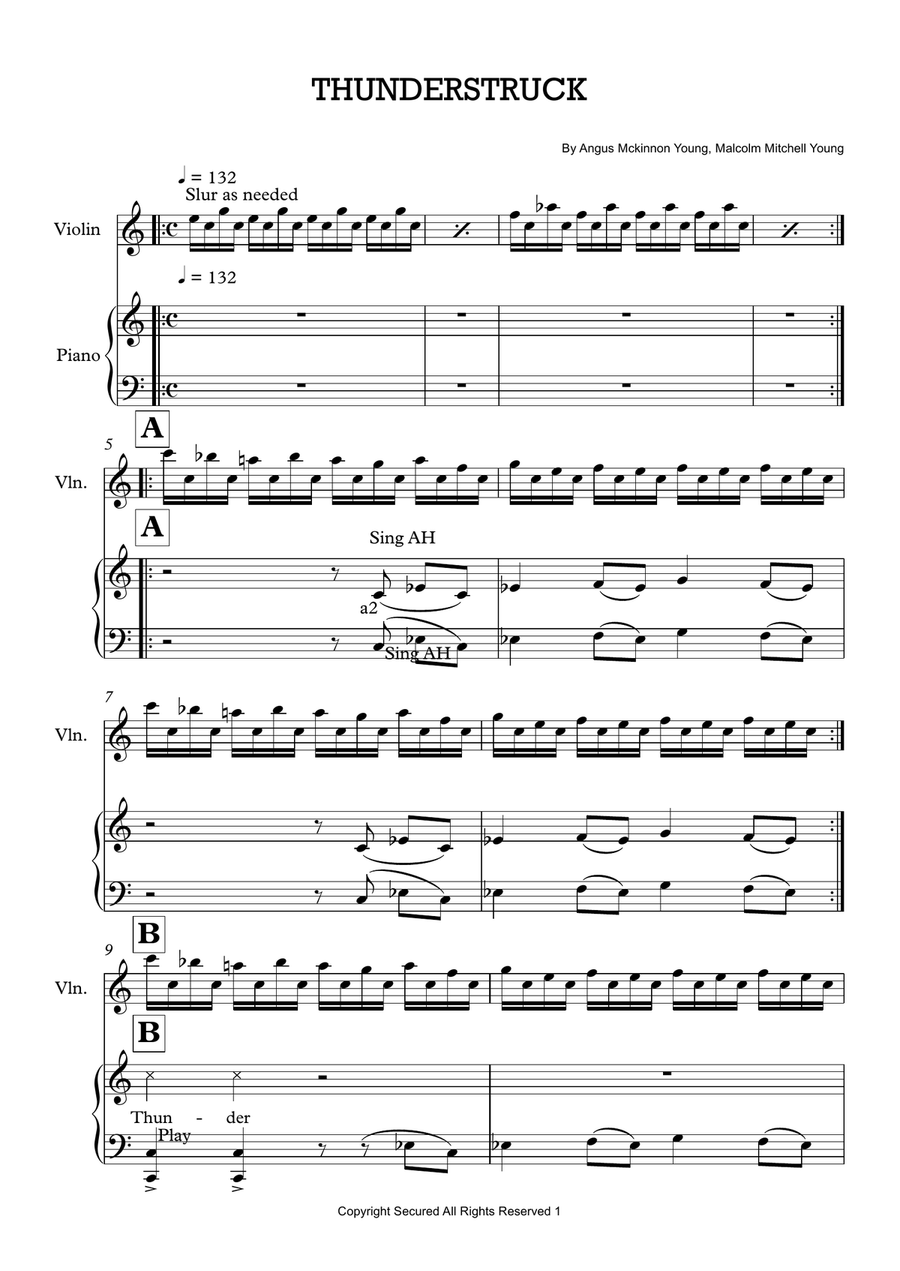 Thunderstruck Thunderstruck Violin Solo scores gallery preview page 1