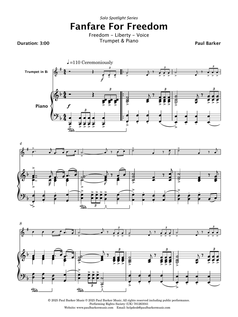 Fanfare For Freedom (Trumpet and Piano) B-Flat Trumpet scores gallery preview page 2