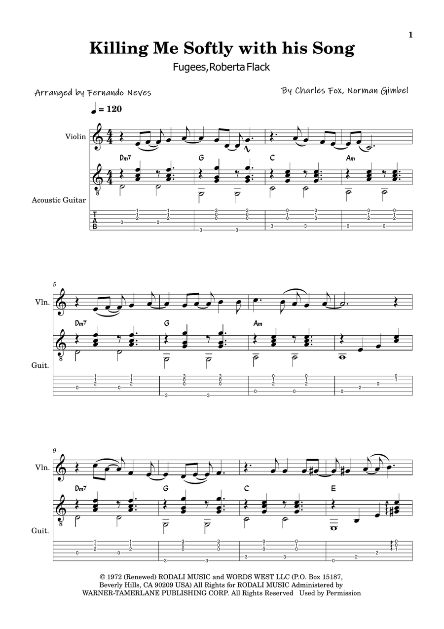 Killing Me Softly With His Song Violin Solo scores gallery preview page 1