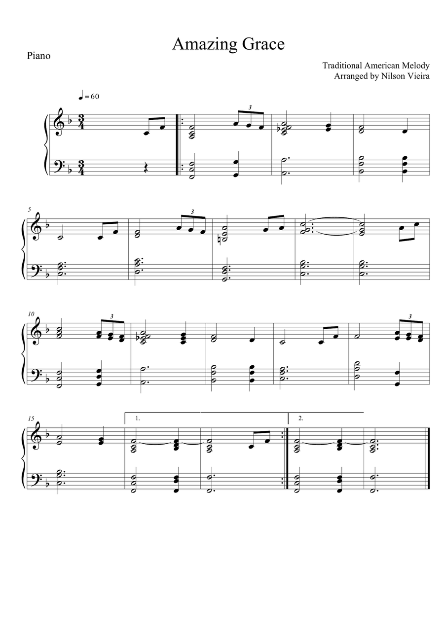 Amazing Grace (Intermediate Piano) Piano Solo scores gallery preview page 1