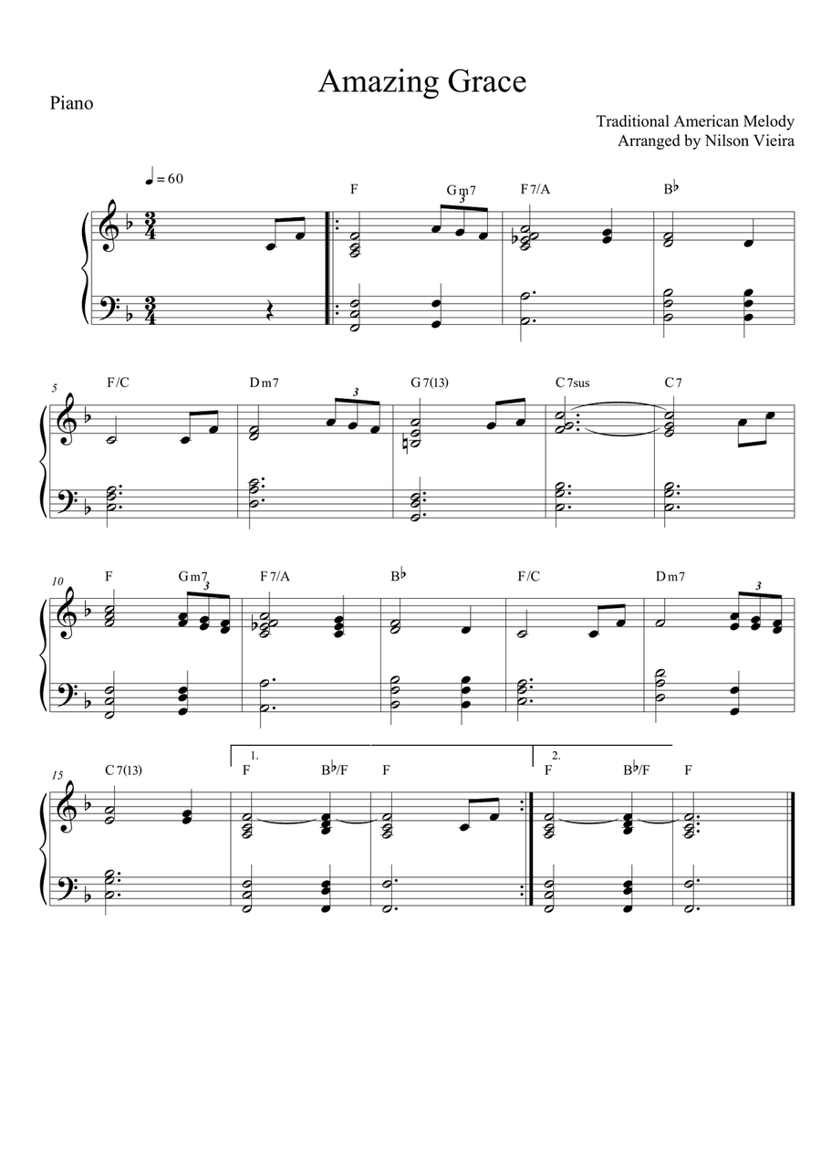 Amazing Grace (Intermediate Piano with Chords) Piano Solo scores gallery preview page 1
