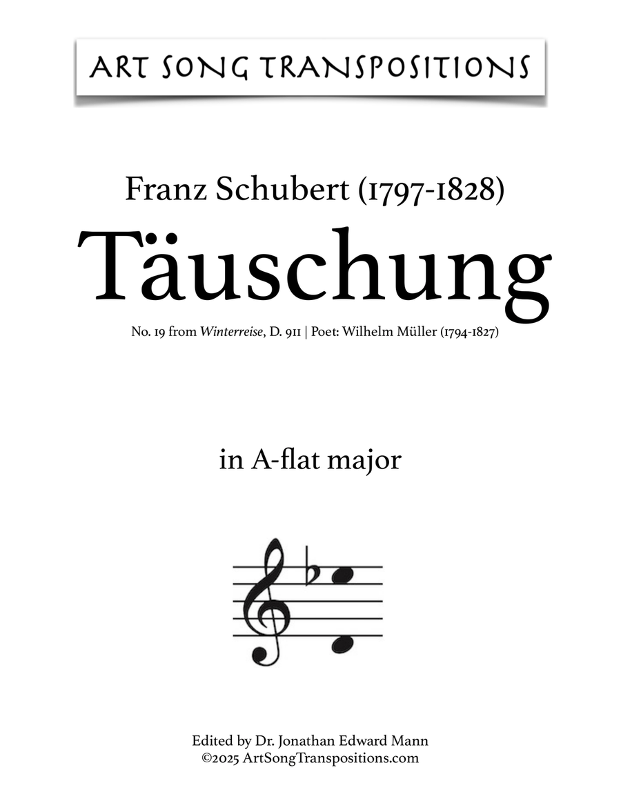 SCHUBERT: Täuschung, D. 911 no. 19 (transposed to A-flat major) Piano, Vocal scores gallery preview page 1