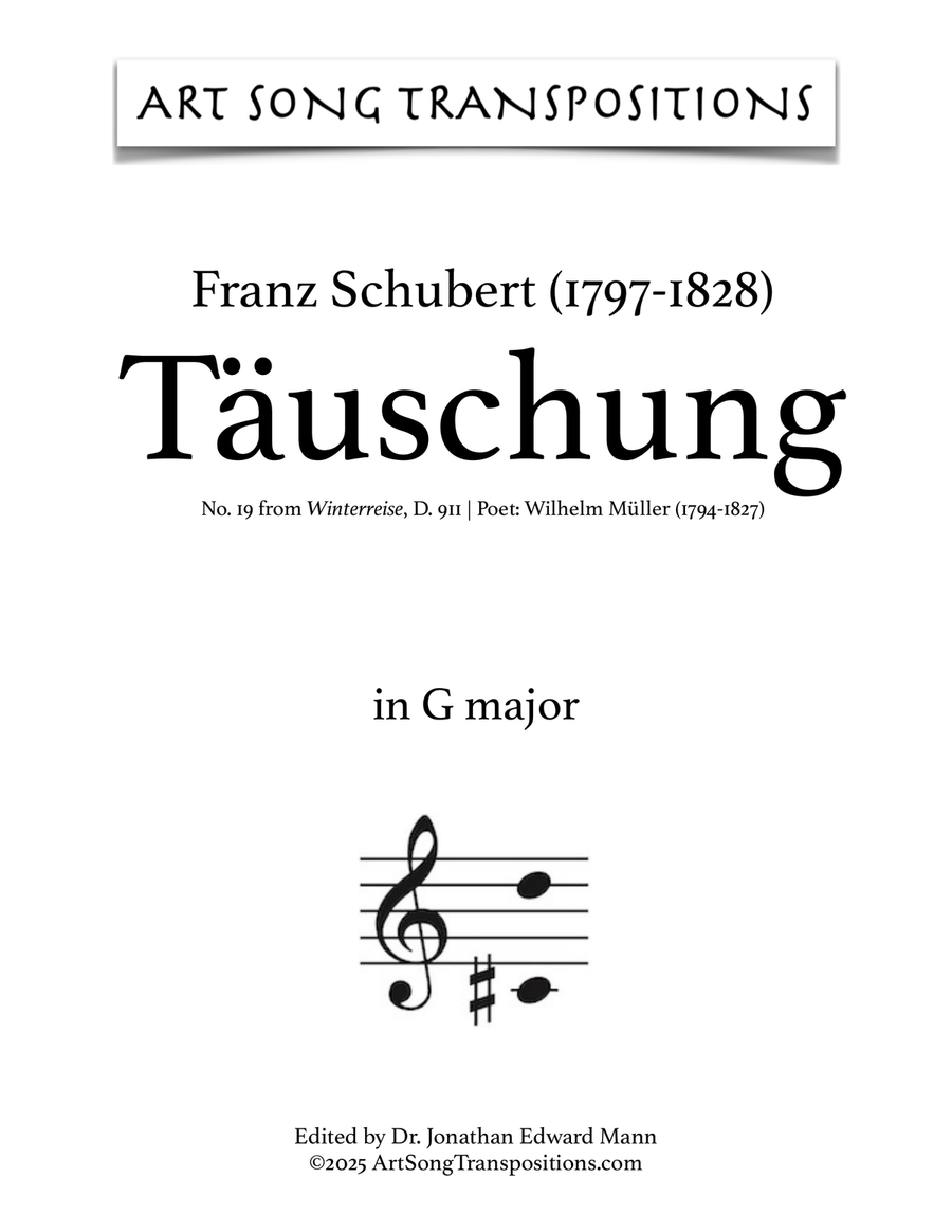 SCHUBERT: Täuschung, D. 911 no. 19 (transposed to G major) Piano, Vocal scores gallery preview page 1