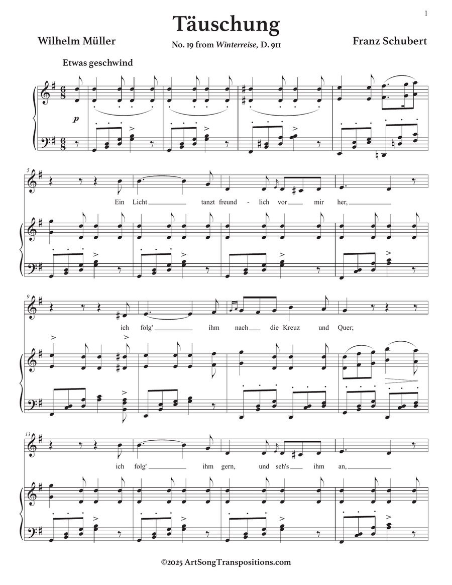 SCHUBERT: Täuschung, D. 911 no. 19 (transposed to G major) Piano, Vocal scores gallery preview page 2