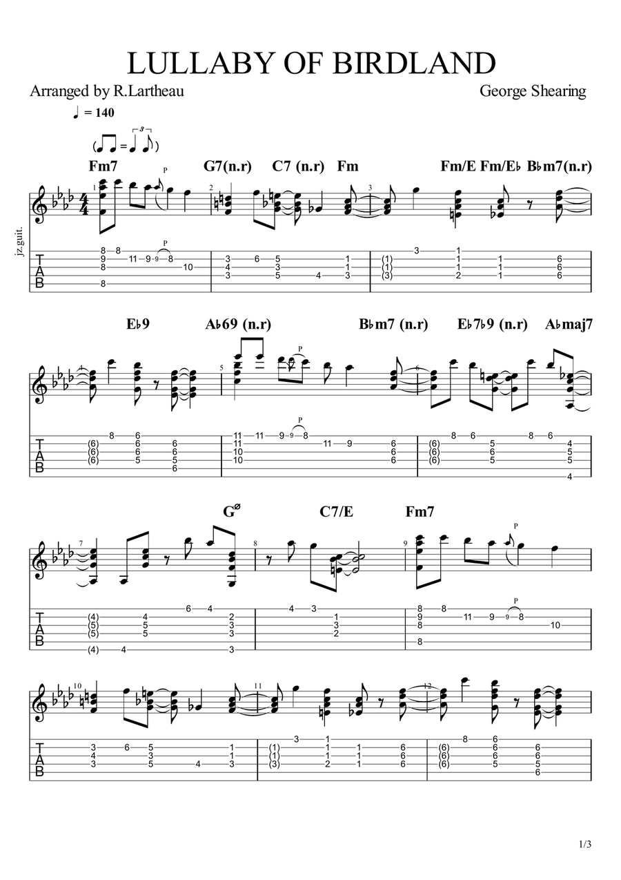 Lullaby Of Birdland Lullaby Of Birdland Electric Guitar scores gallery preview page 1