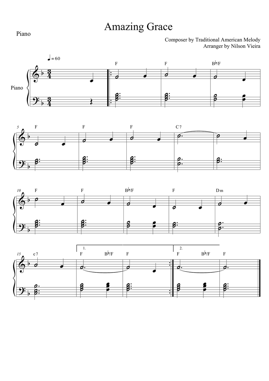 Amazing Grace (Easy Piano with Chords) Easy Piano scores gallery preview page 1