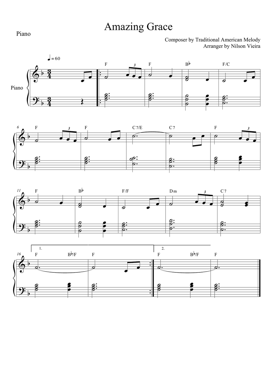 Amazing Grace (Easy Piano with Chords) Easy Piano scores gallery preview page 1