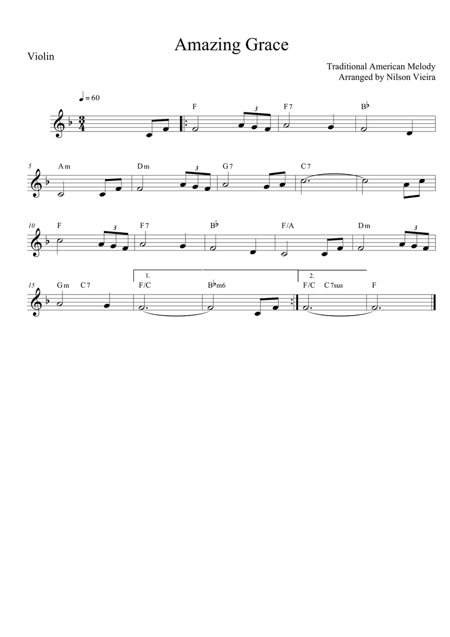 Amazing Grace (Violin and Cello Duo with Chords) String Duet scores gallery preview page 2