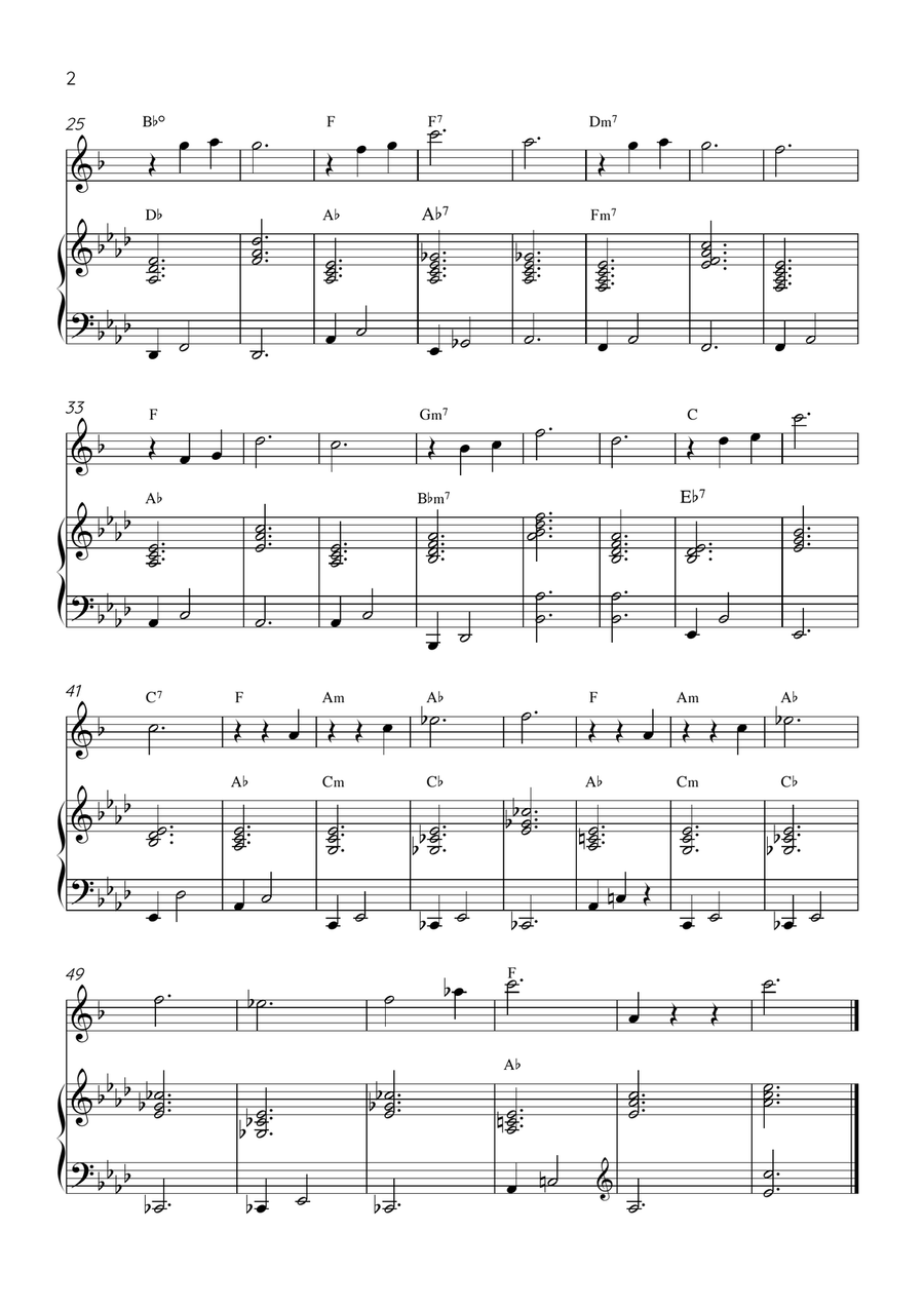 Claire de Lune - Alto Sax and Piano in Ab Major With Chords - Beginner Alto Saxophone scores gallery preview page 2
