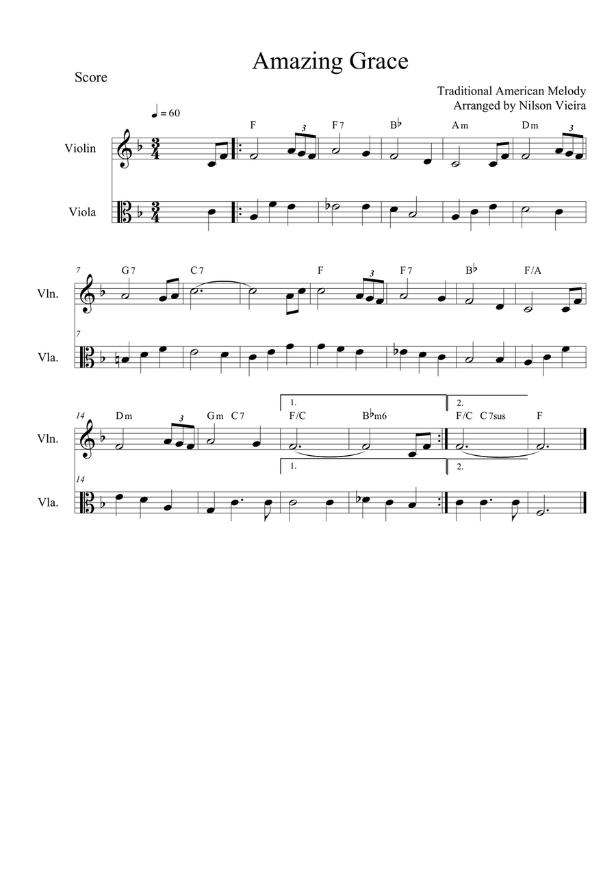 Amazing Grace (Violin and Viola Duo with Chords) String Duet scores gallery preview page 1