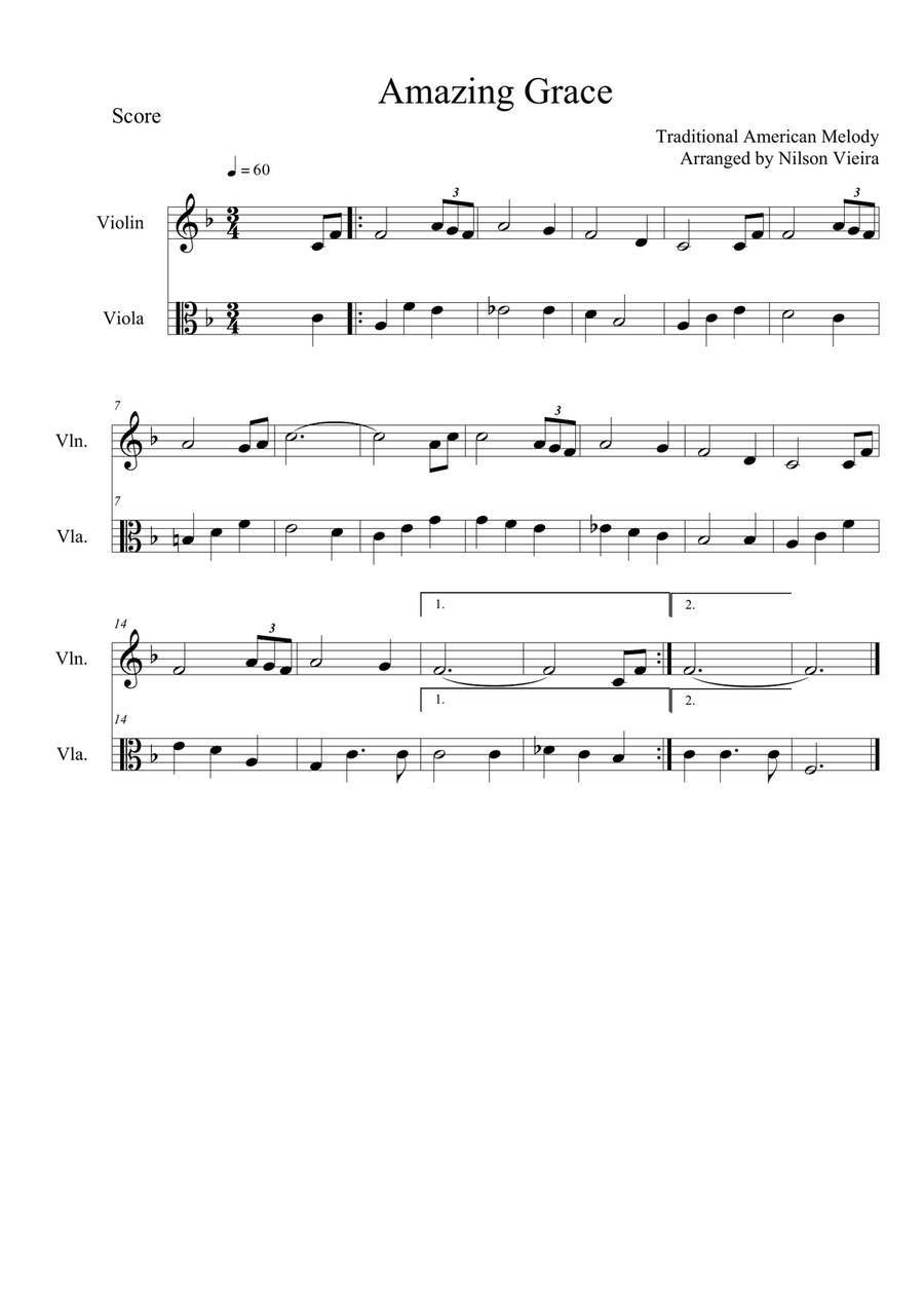Amazing Grace (Violin and Viola Duo) String Duet scores gallery preview page 1